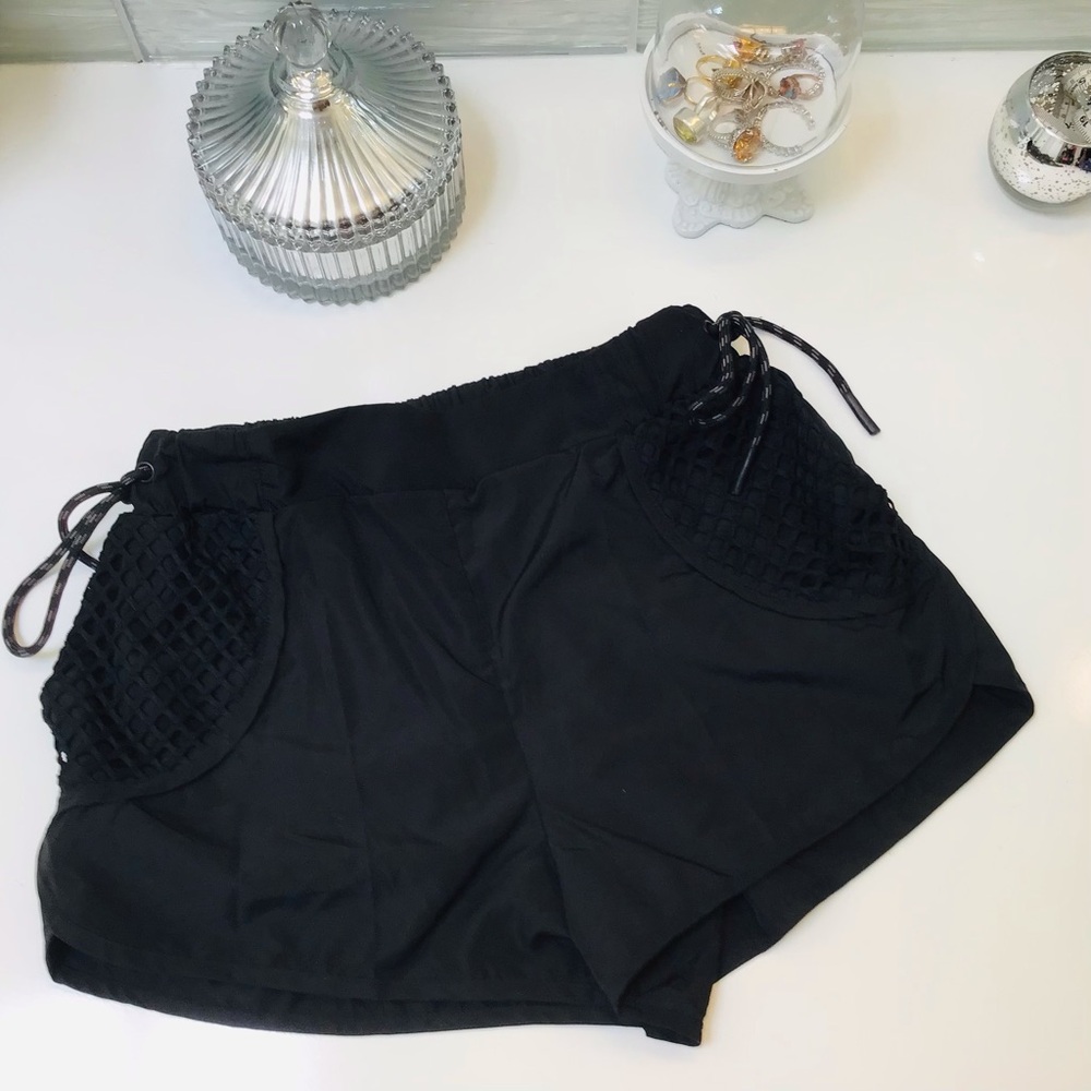 Forever 21 Black Nylon Tie Shorts Sz S EUC